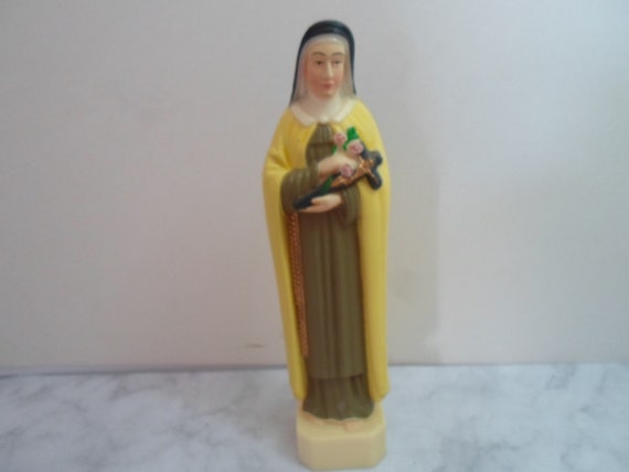 Vintage Saint Therese Little Flower Statue  Crucifix and Roses