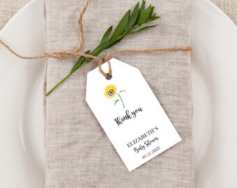 Printable Gift Tag, Sunflower Baby Shower, Editable PDF, Personalized, digital download, instant download, editable text, Sunflower Printabl