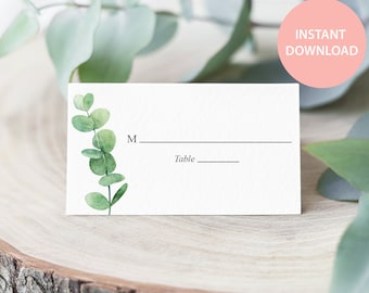 Wedding Place Card, Eucalyptus, Printable PDF, Instant Download, Escort Card