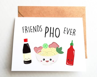 Vrienden Pho Ever Card Schattig eten woordspeling wenskaart Vietnamese Pho humor vriendschap kaart Foodie cadeau Aziatisch eten illustratie