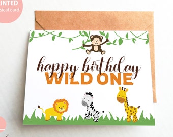 Safari Birthday Card, Card for Kids Boys, Cute Birthday Card for Boys, Wild One Birthday, Grandson 1st Birthday Card, Jungle Birthday Card