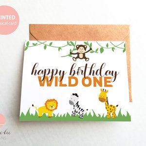 Safari Birthday Card, Card for Kids Boys, Cute Birthday Card for Boys, Wild One Birthday, Grandson 1st Birthday Card, Jungle Birthday Card