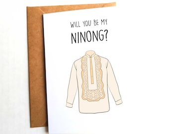 Tagalog wenskaart, wil je mijn Ninong, Filippijnse kaart, kaart voor Filippijnse vriend, Godfather Card, Barong Tagalog, Pinoy Art zijn