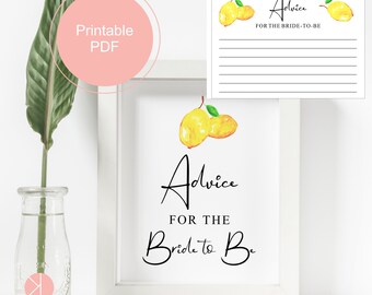 Printable Advice Card, Lemon Bridal shower, Advice for the bride-to-be Sign, Party Games, Instant Download, Bridal Shower Advice Cards