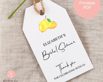 Printable Bridal Shower Gift Tag, Lemon Bridal Shower, Editable PDF, Editable Text, Printable Gift Tag, Lemon Printable