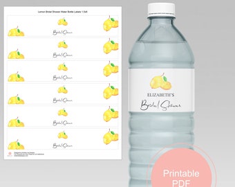 Water Bottle Labels Printable, Lemon Bridal Shower, Editable Text, Printable PDF, Lemon Bridal Shower Decoration, Editable PDF,