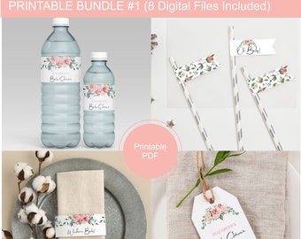 Baby Shower Printable Bundle, Blush Pink Rose Baby Shower Bundle 1, Instant Download, Printable Decoration