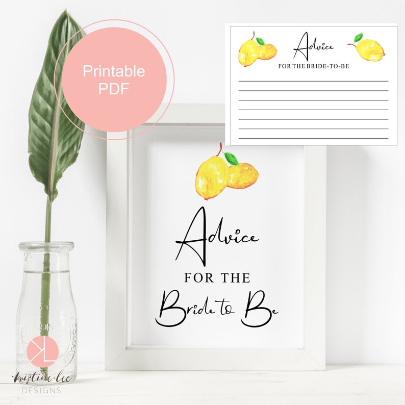 Party Games Instant Download Lemon Bridal shower Bridal Shower Advice Cards Advice for the bride-to-be Sign Printable Advice Card