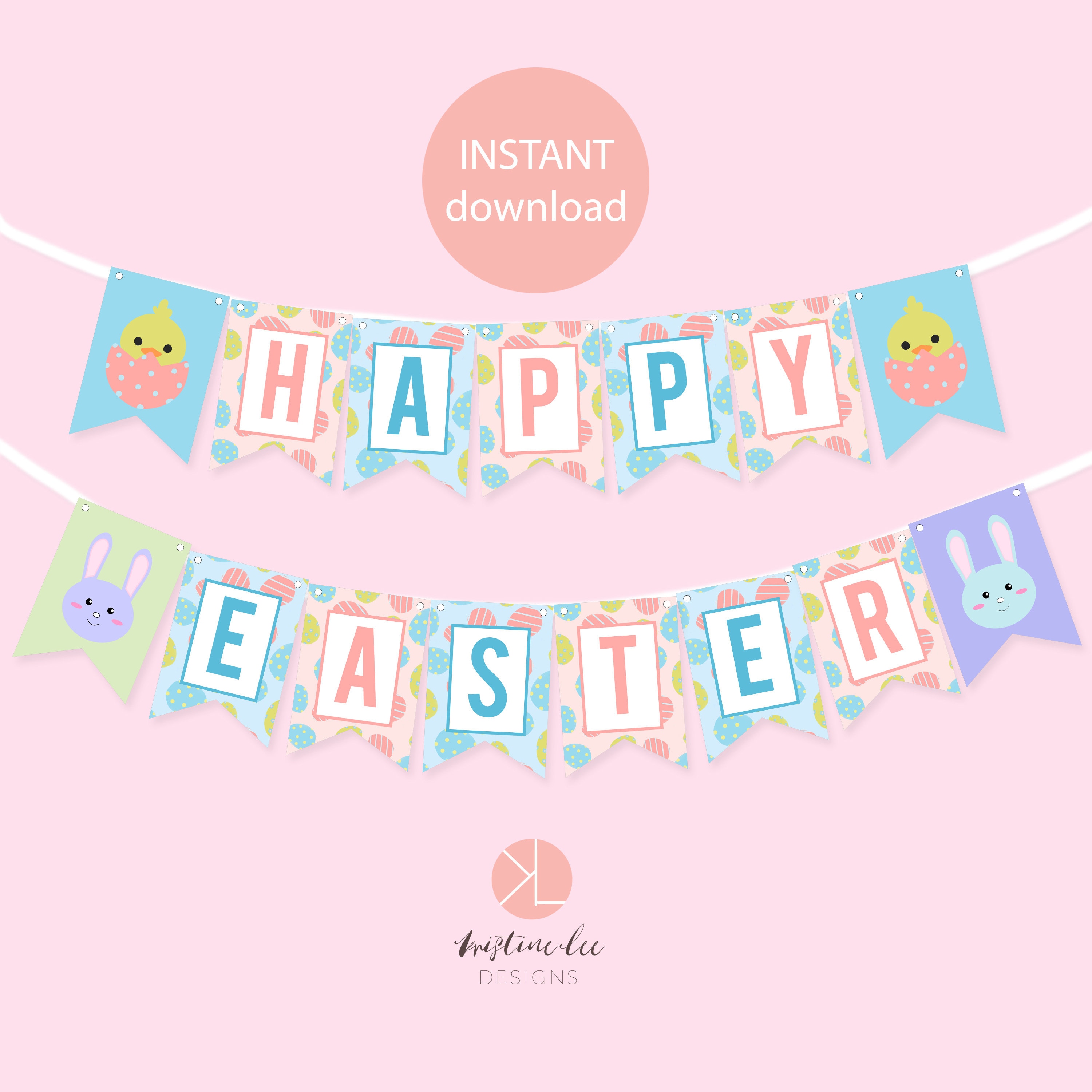 Happy Easter Printable Banner Easter Bunting Easter Bunny Etsy