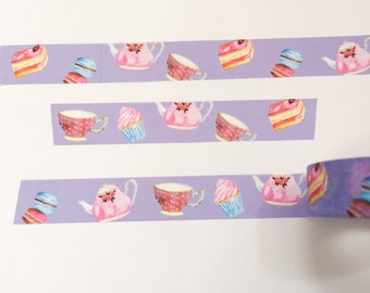 Tea Party Washi Tape, Cute Washi Tape, Decoratieve Masking Tape, Planner Sticker, Craft Supply, Cute Briefpapier, Tea Party Briefpapier