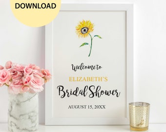 Bridal Shower Sign, Template, Bridal Shower Welcome Sign, Editable PDF, Sunflower Bridal Shower, Sunflower Printable