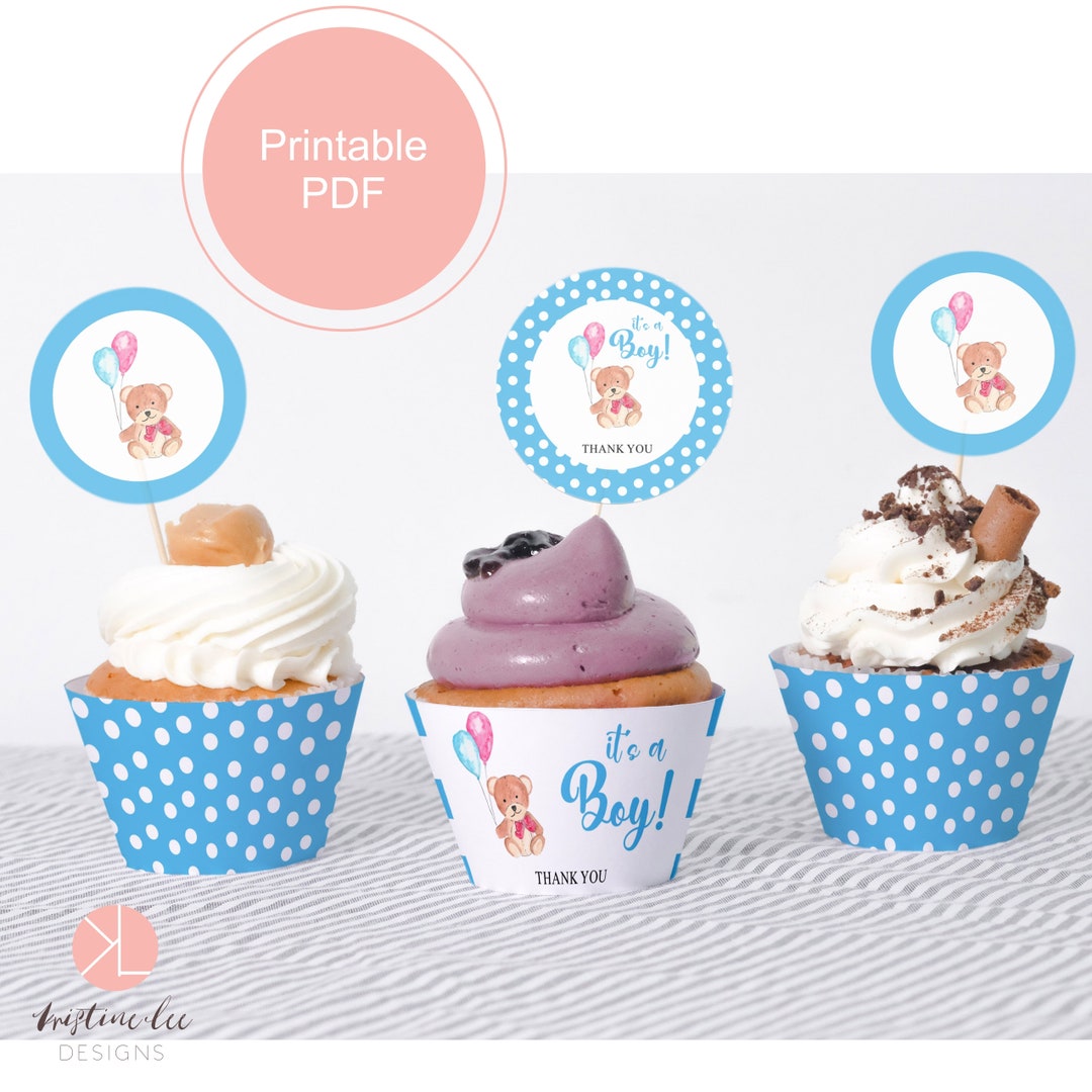 Printable Cupcake Toppers, Cupcake Wrappers, It's a Boy, Teddy Bear ...