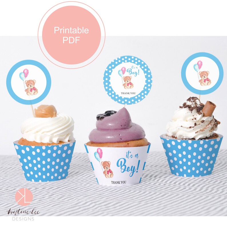 Printable Cupcake Toppers, Cupcake Wrappers, It's a Boy, Teddy Bear ...