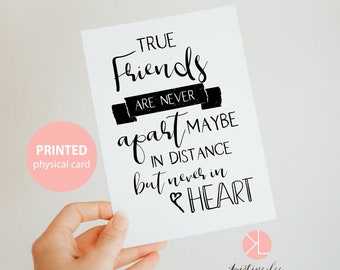 Friendship Quote Card, Typography Card, True Friends are never apart, Minimal Greeting Card, Card for Friends, Note Card with Envelope