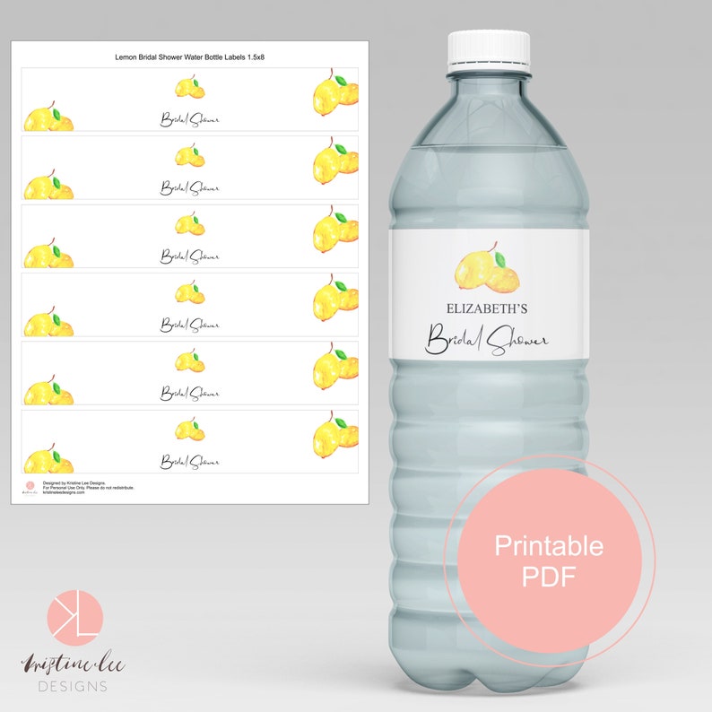 Water Bottle Labels Printable, Lemon Bridal Shower, Editable Text, Printable PDF, Lemon Bridal Shower Decoration, Editable PDF, image 1