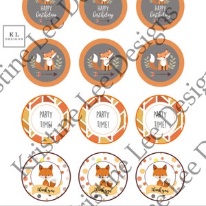 Printable Cupcake Toppers, printable decoration PDF, Digital download, Fox Birthday, image 2