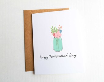 First Mother's Day Card, Happy Mother's Day, Card for Mom, Gift for Mom on Mother's Day, Floral Mothers Day Card, Mason Jar Flowers