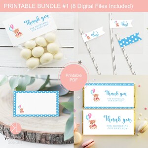 Teddy Bear Baby Shower Printable Bundle 1, It's a Boy, Blue, PDF, Gift Tag Baby Shower, image 1