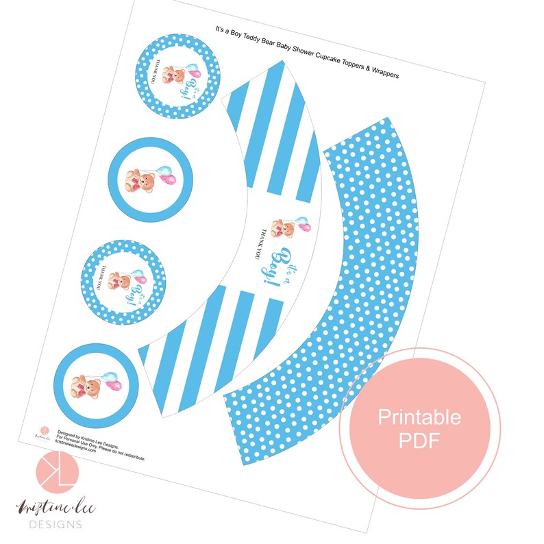 Printable Cupcake Toppers, Cupcake Wrappers, It's a Boy, Teddy Bear ...