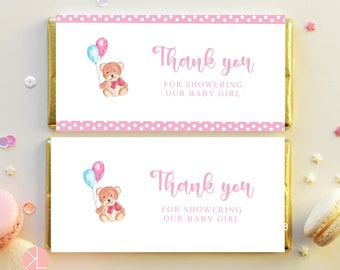 Chocolate Wrapper, Printable, Teddy Bear Baby Shower, It's a Girl, PDF Candy Bar Wrapper