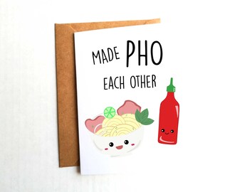 Made Pho Each Other Greeting Card, Kawaii Asian Food Pun
