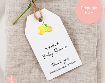 Lemon Gift Tags Printable, Editable Text, Lemon Baby Shower, Baby Shower Thank you Tags, Lemon Party Decor, Lemon Printable