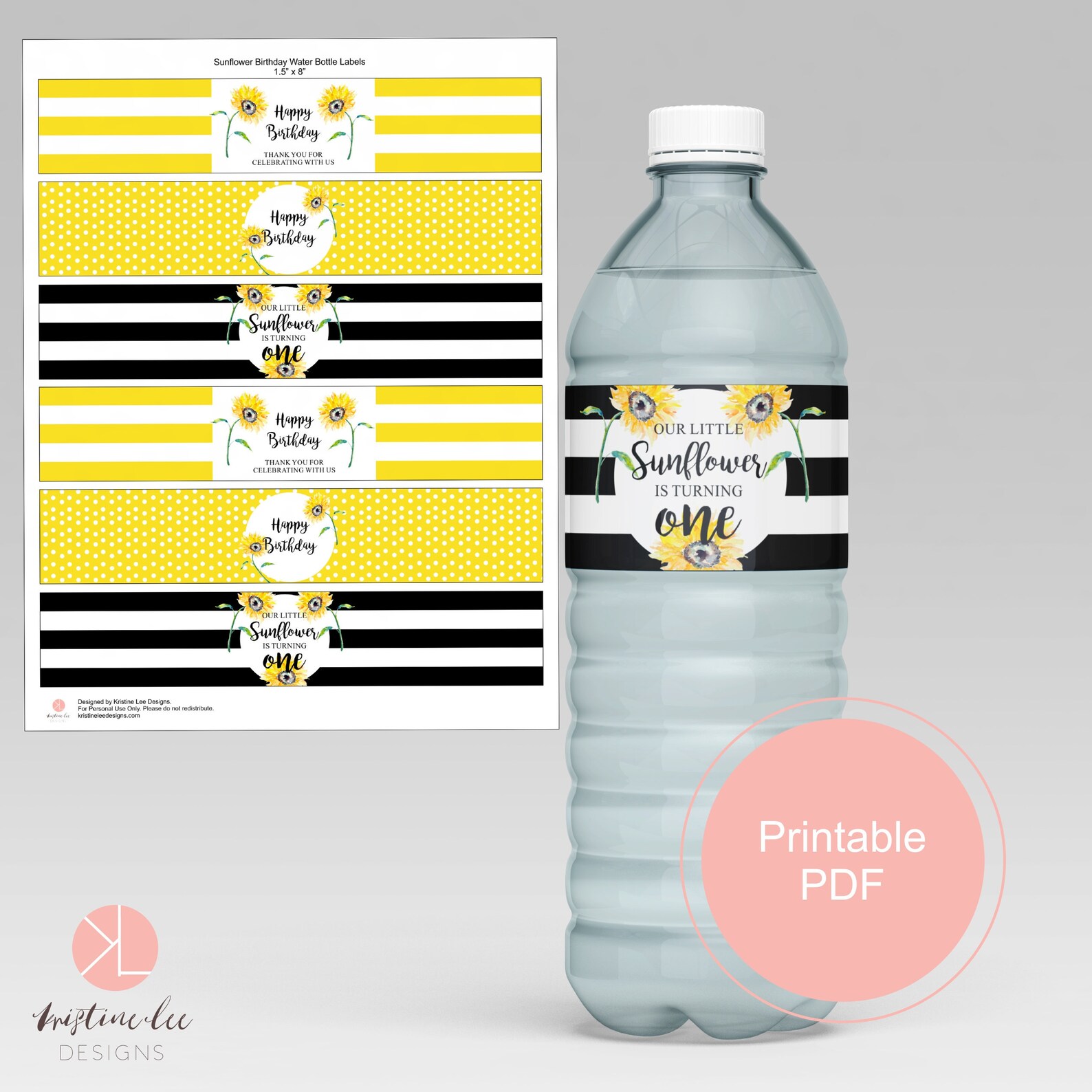 Printable Water Bottle Labels, Our Little Sunflower is Turning One ...