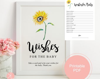 wishes for baby PRINTABLE, sunflower baby shower games DIGITAL DOWNLOAD, wishes for baby cards, baby keepsake gift, expecting mom gift, zoom