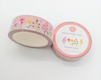 Wilde bloemen Washi Tape, schattige Washi Tape, decoratieve masking tape, ambachtelijke levering, aquarel Washi tape, schattig briefpapier, bloementape