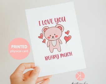 Kawaii Bear Valentine Card, I Love You Beary Much, Blank Note