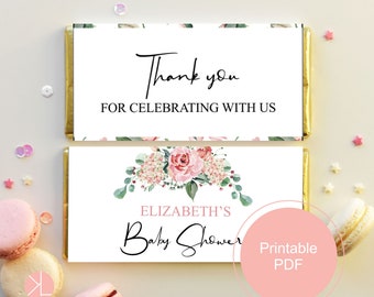 Chocolate Bar Wrapper Template, Blush Pink Rose Baby Shower, Printable Candy Bar Wrapper, Editable Text, Editable PDF