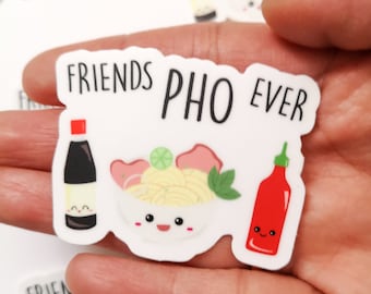 Friends Pho Ever Die cut sticker, Kawaii Asian Pun, Punny vinyl sticker, Vietnamese noodles