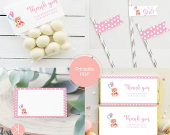 Teddy Bear Baby Shower Printable Bundle 1, It's a Girl, Pink, PDF, Instant Download Party Printable