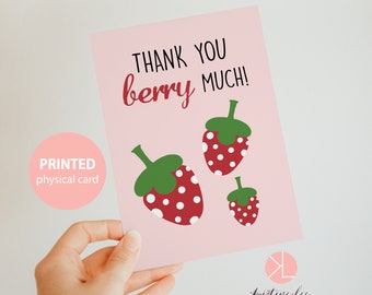 Thank you Berry Much, Cute Thank You Card, Food Pun, Card for Friend, Punny Card, Kawaii Greeting Card, Strawberry Thank you Card