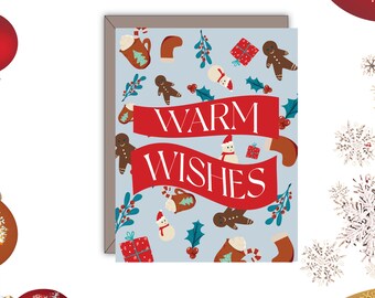 Warm Wishes Christmas Card, Cute Holiday Card, Merry Christmas Card, Christmas Gift, Gingerbread man