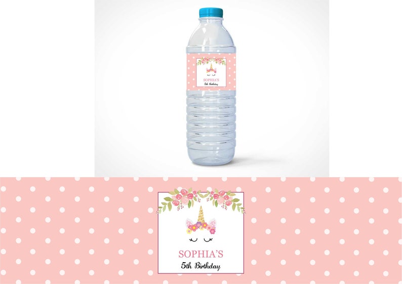 Printable Water Bottle Labels, Unicorn Birthday, Editable PDF, Template Instant Download image 2