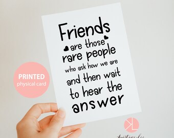 Friendship Quote Card, Typography Card, Friends are those rare people, Minimal Card for Friends, Note Card with Envelope, Best Friend Card