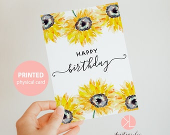 Sunflower Birthday Card, Happy Birthday, Card for Friend, Card for Girlfriend, Birthday Card for Mom, Watercolor Birthday Card