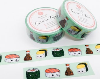 Kawaii Sushi Washi Tape, Cute Washi Tape, Decorative Masking Tape, Planner Sticker, Craft Supply, Kawaii Washi Tape, Cute Stationery