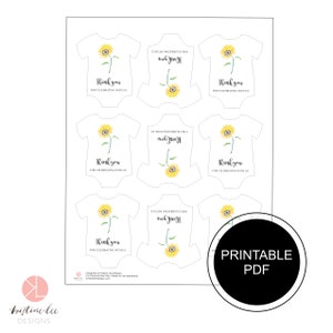Printable Baby Bodysuit Gift Tag, Sunflower Baby Shower, Instant Download, Baby shower tag, Sunflower Printable image 2