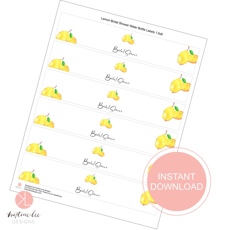 Water Bottle Labels Printable, Lemon Bridal Shower, Editable Text, Printable PDF, Lemon Bridal Shower Decoration, Editable PDF, image 2