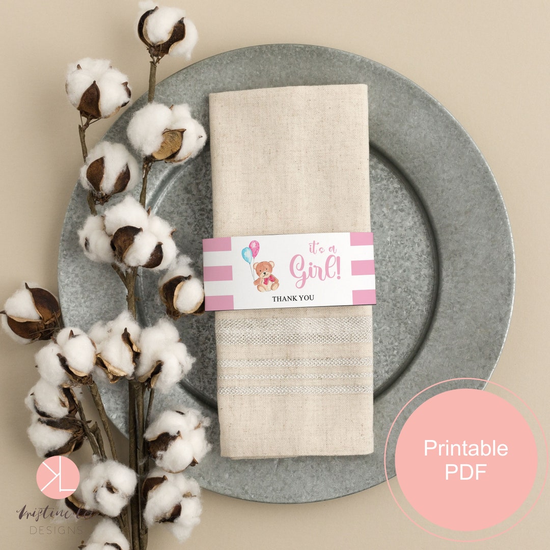 Baby Shower Printable Napkin Band, PDF, Teddy Bear, Party Printable ...