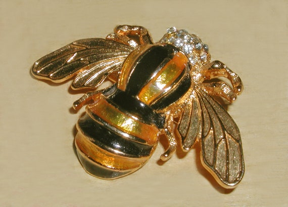 Sweet Vintage Honey Bee Insect Black & Gold Ename… - image 2