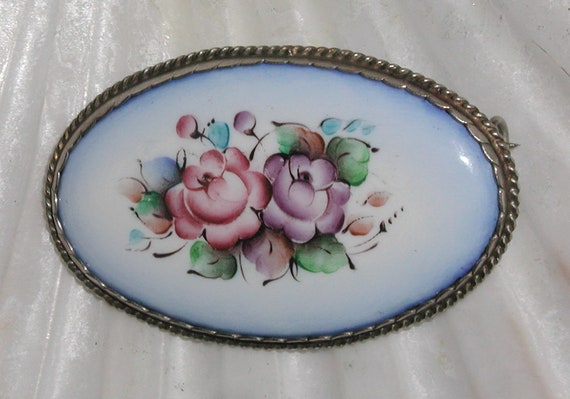 Large Vintage Russian Hand Painted Finift Enamel … - image 1