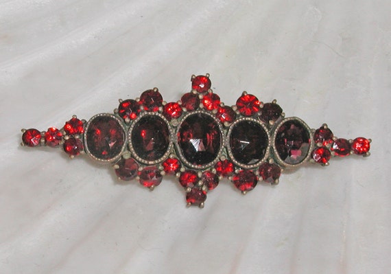 Fabulous Vintage Czech Bohemian Dark Red Garnet O… - image 1