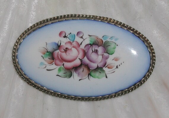 Large Vintage Russian Hand Painted Finift Enamel … - image 2