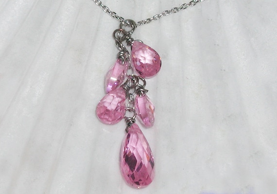 Pretty in Pale Pink Vintage 5 Faceted Crystal Briolette Teardrops 