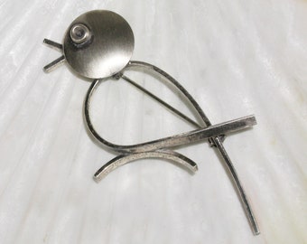 Darling Vintage Signed BEAU Sterling Handmade Modernist Abstract Bird Brooch Pin