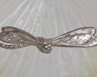 Large 3-1/2" Long Highly Detailed Vintage Art Nouveau Revival Repousse Dragonfly Insect Silver Tone Brooch Pin