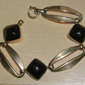Outstanding Vintage KOLLMAR & JOURDAN Rolled Gold Jet Black Cabochon Logenze Bracelet - Germany